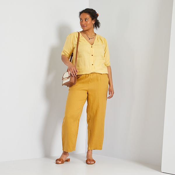 Pantalón ancho de lino tallas grandes mujer - Kiabi - 22,00€