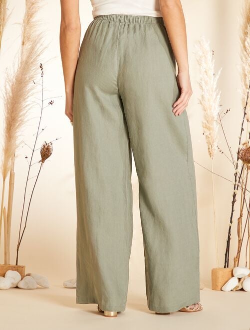 Pantalón ancho de lino con cintura elástica - Kiabi