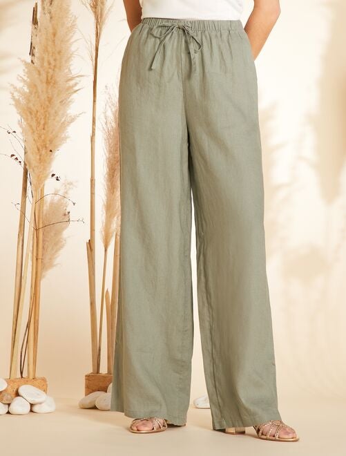 Pantalón ancho de lino con cintura elástica - Kiabi