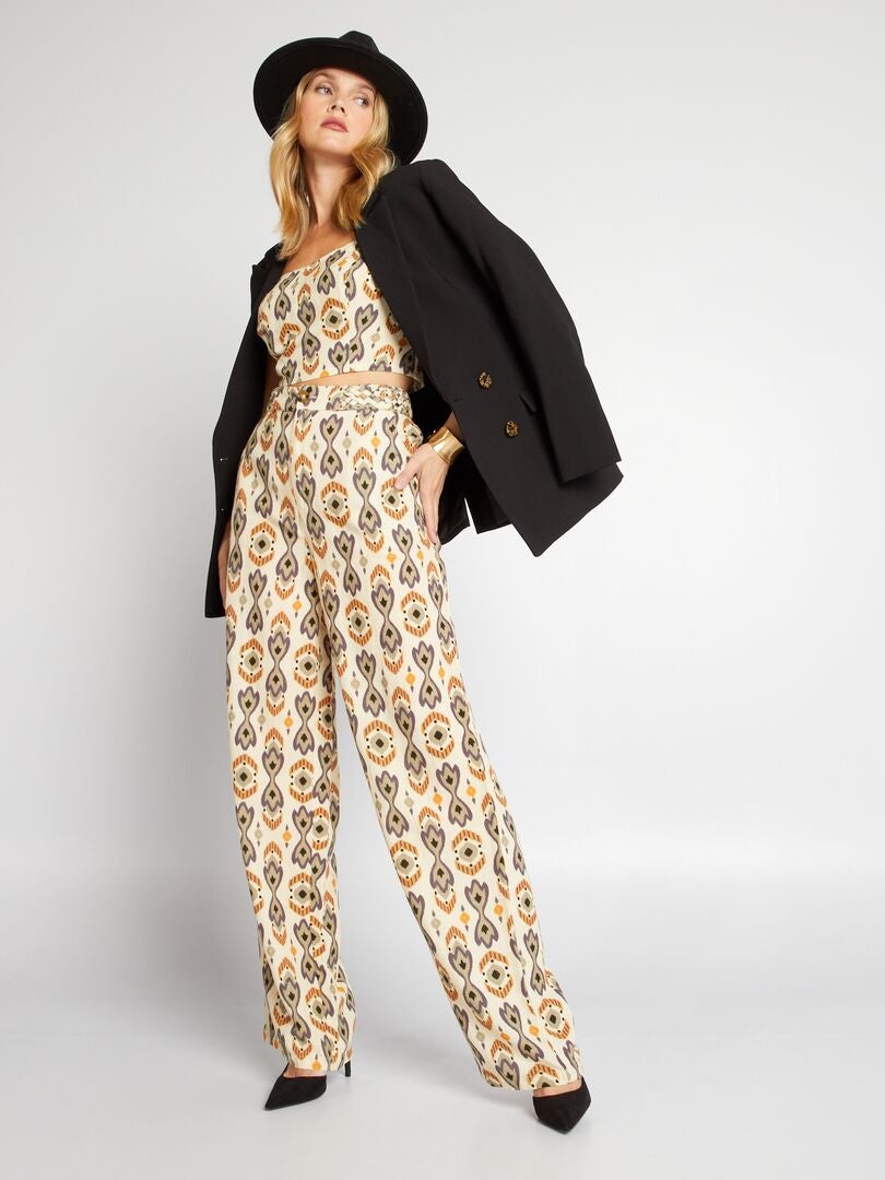 Pantalón ancho de lino con estampado BEIGE - Kiabi