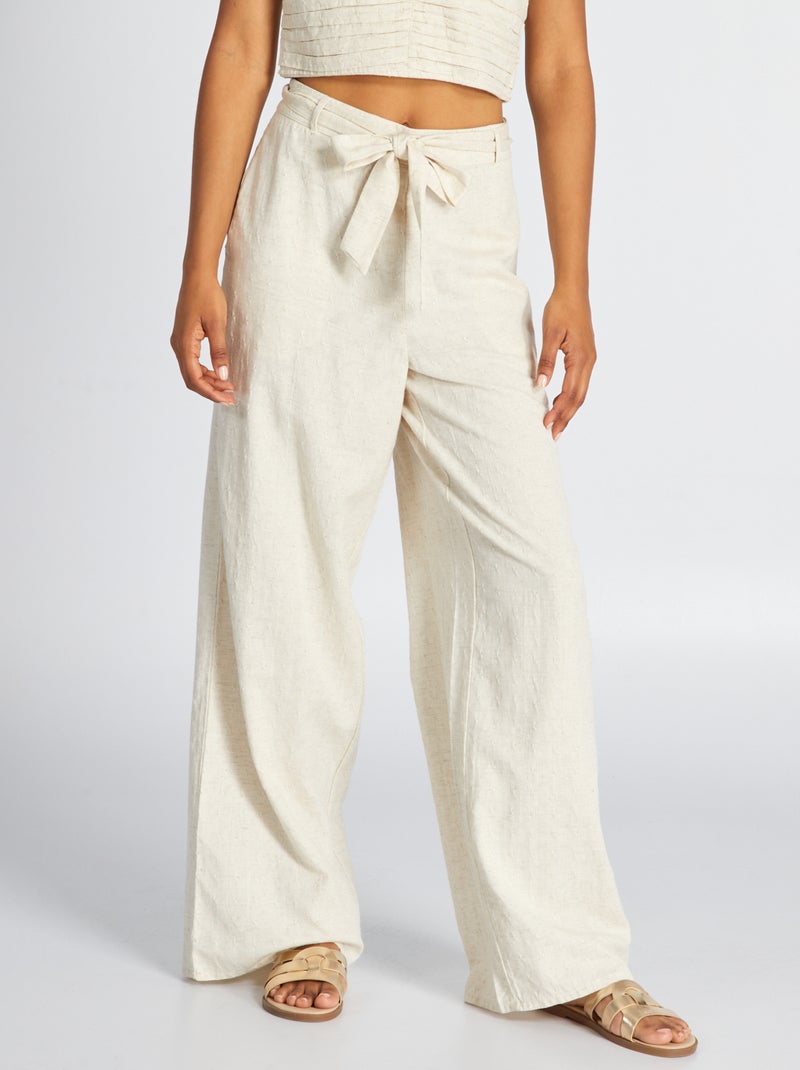 Pantalón ancho de lino efecto plumeti BEIGE - Kiabi