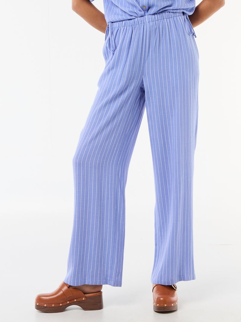 Pantalón ancho de lino mezclado Azul - Kiabi