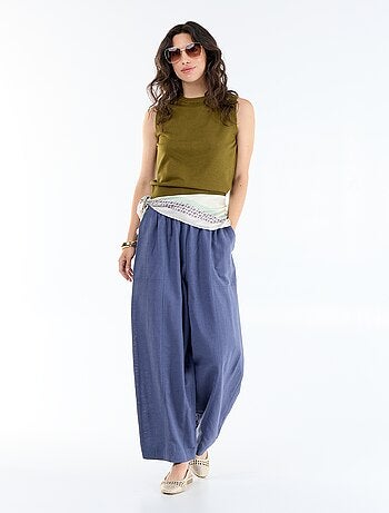 Pantalón ancho de lino mezclado