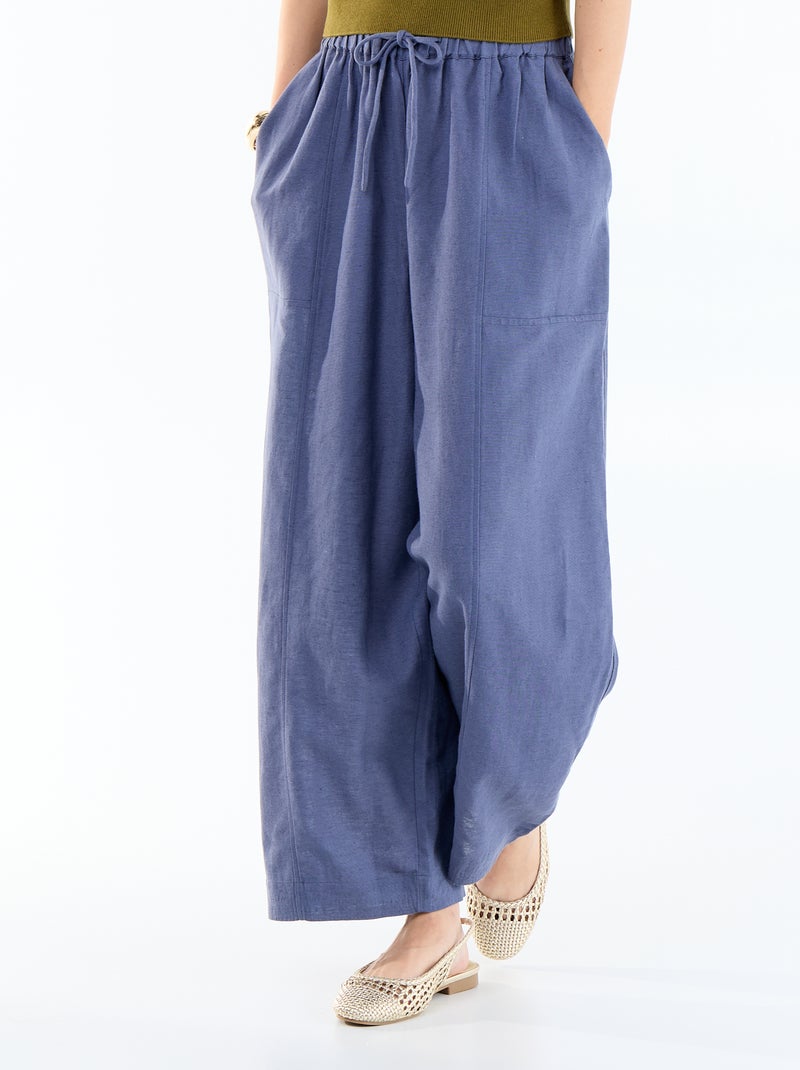 Pantalón ancho de lino mezclado Azul - Kiabi