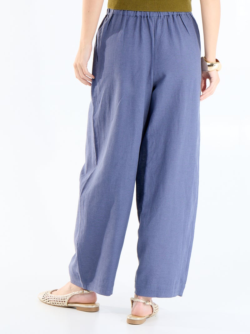 Pantalón ancho de lino mezclado Azul - Kiabi