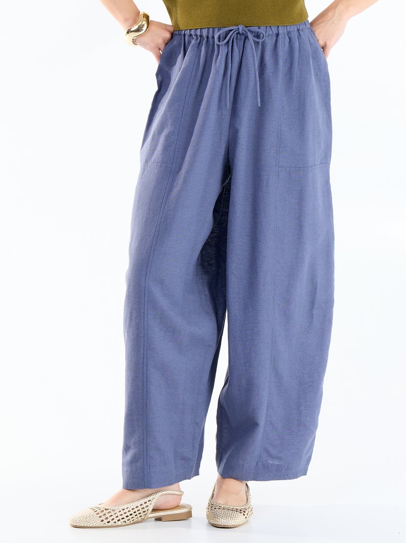 Pantalón ancho de lino mezclado Azul - Kiabi