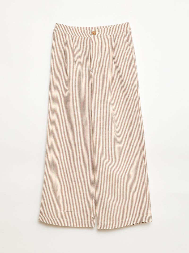 Pantalón ancho de lino mezclado Beige - Kiabi
