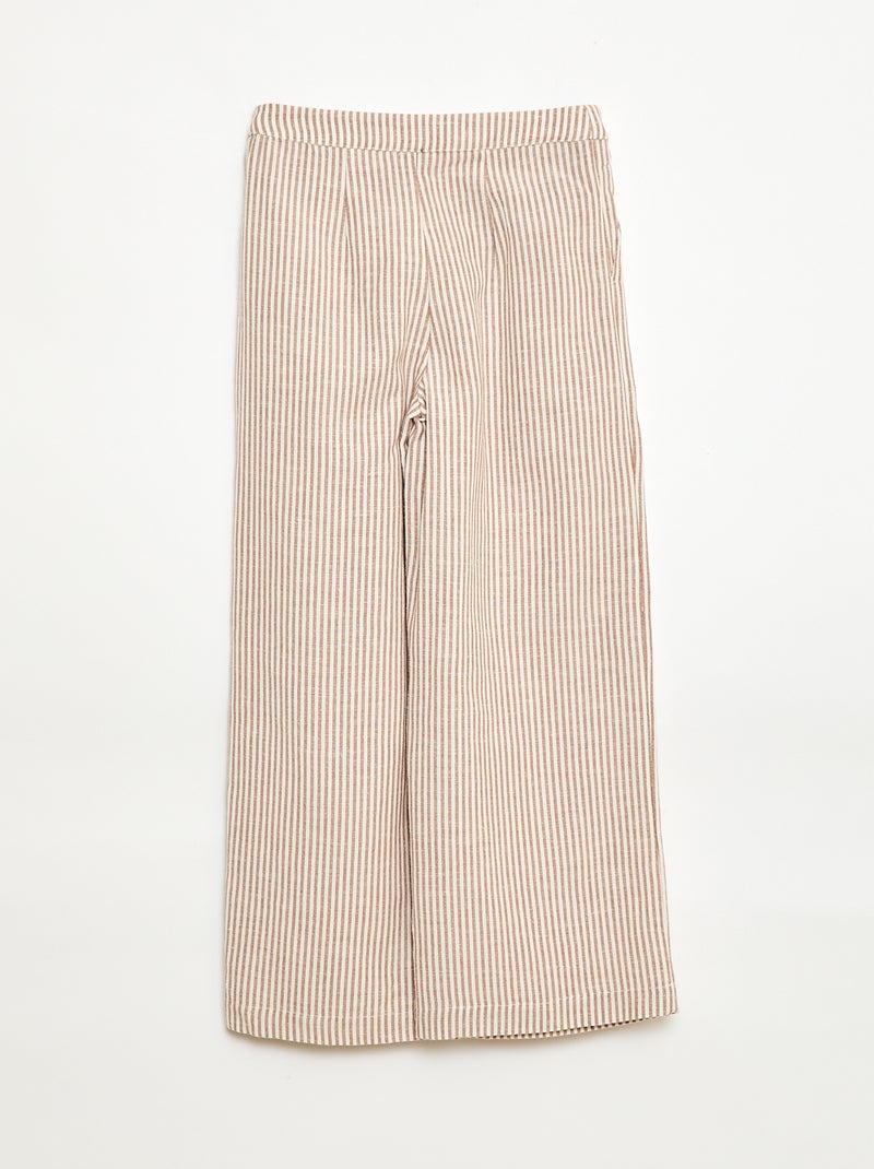Pantalón ancho de lino mezclado Beige - Kiabi