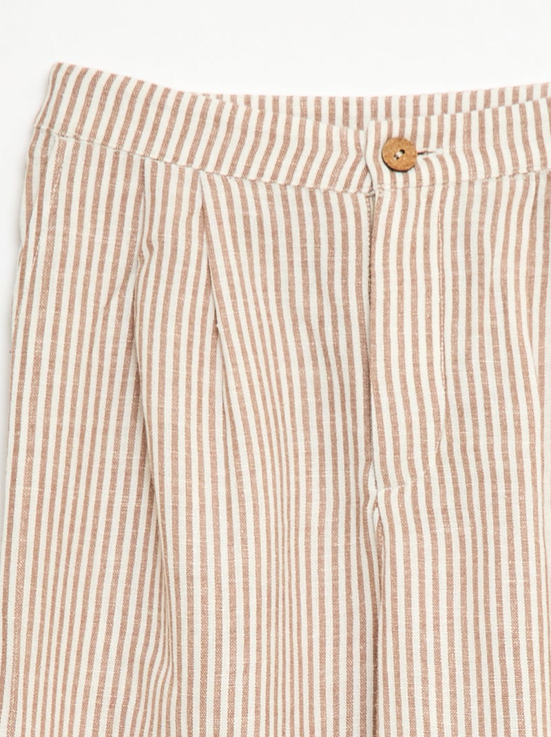 Pantalón ancho de lino mezclado Beige - Kiabi