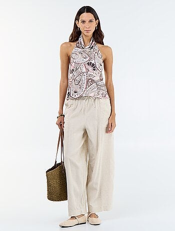 Pantalón ancho de lino mezclado