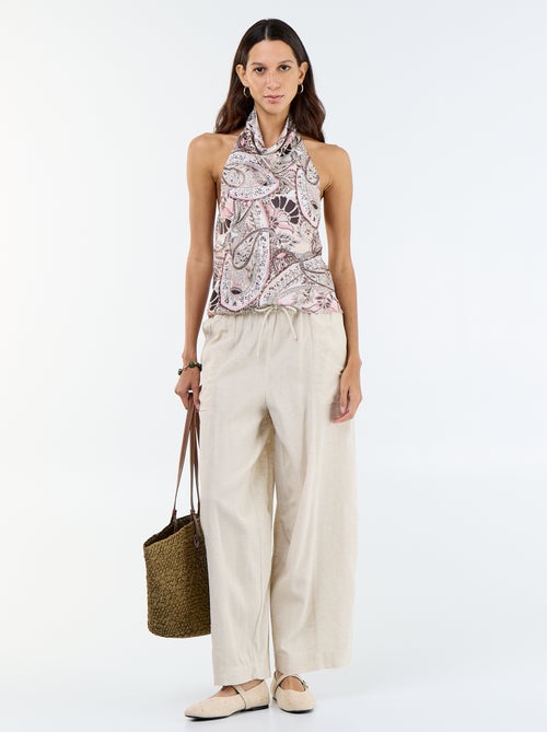 Pantalón ancho de lino mezclado - Kiabi