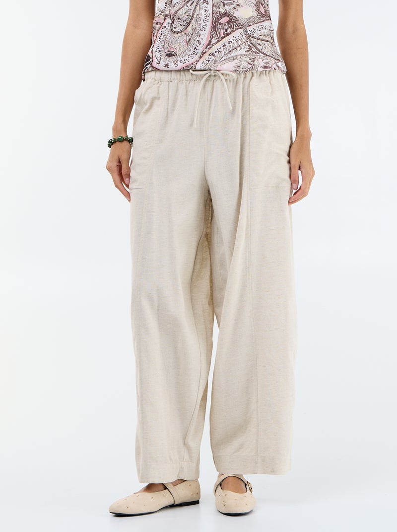 Pantalón ancho de lino mezclado Blanco - Kiabi