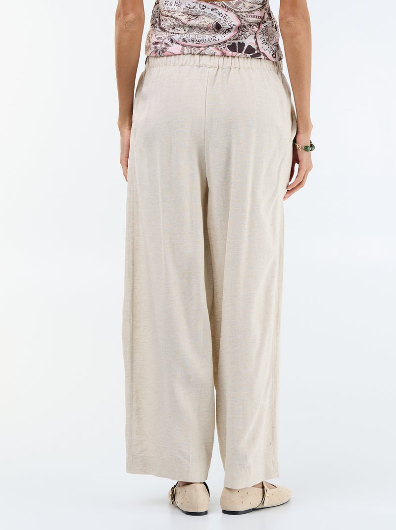 Pantalón ancho de lino mezclado Blanco - Kiabi