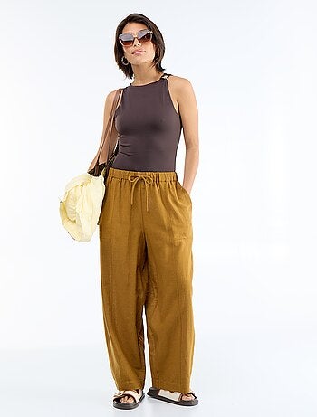 Pantalón ancho de lino mezclado