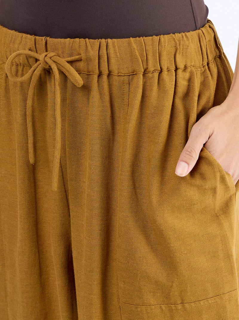 Pantalón ancho de lino mezclado Marron - Kiabi