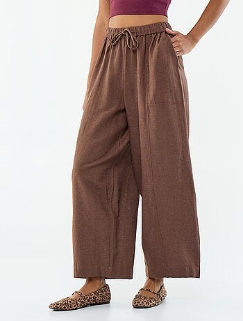 Pantalón ancho de lino mezclado