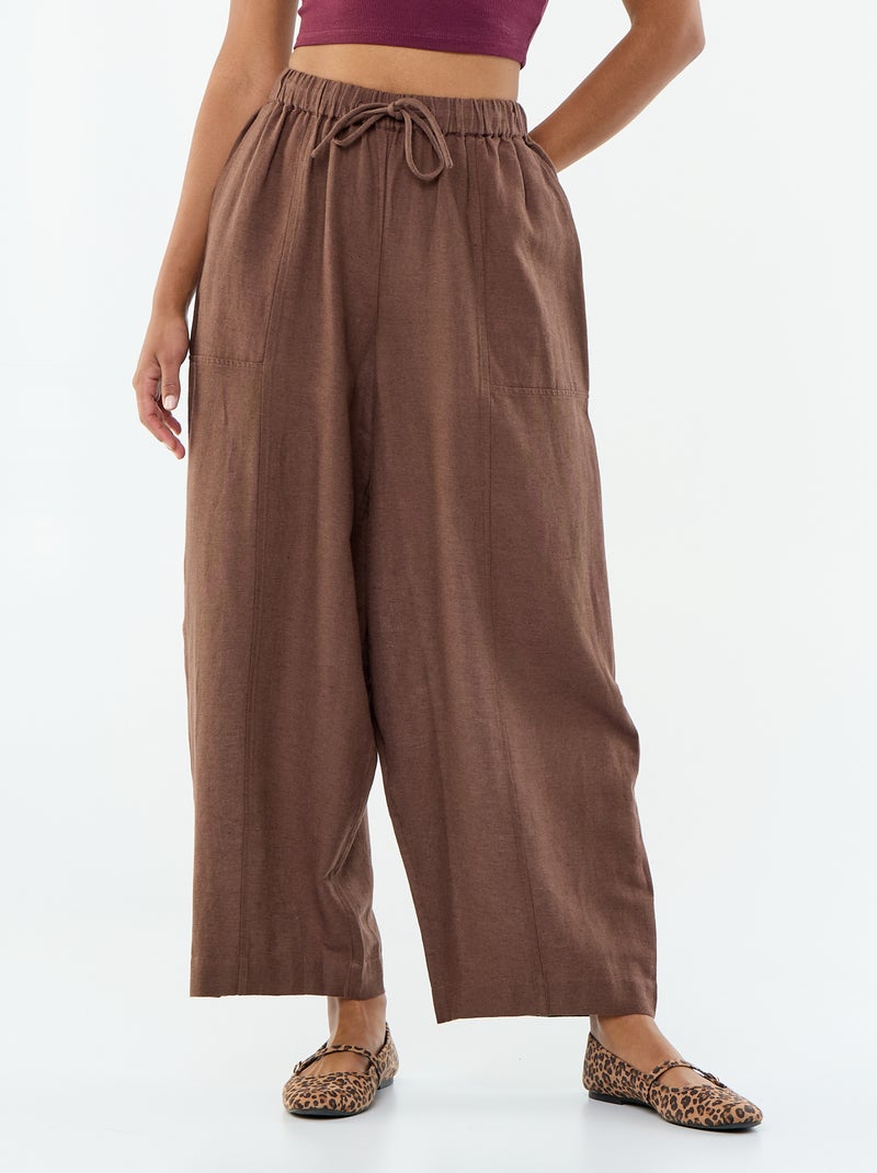 Pantalón ancho de lino mezclado Marron - Kiabi