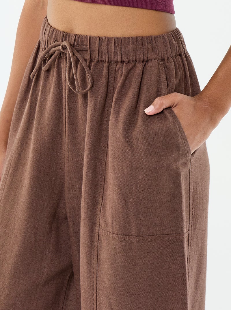 Pantalón ancho de lino mezclado Marron - Kiabi