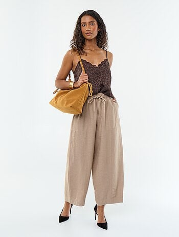 Pantalón ancho de lino mezclado
