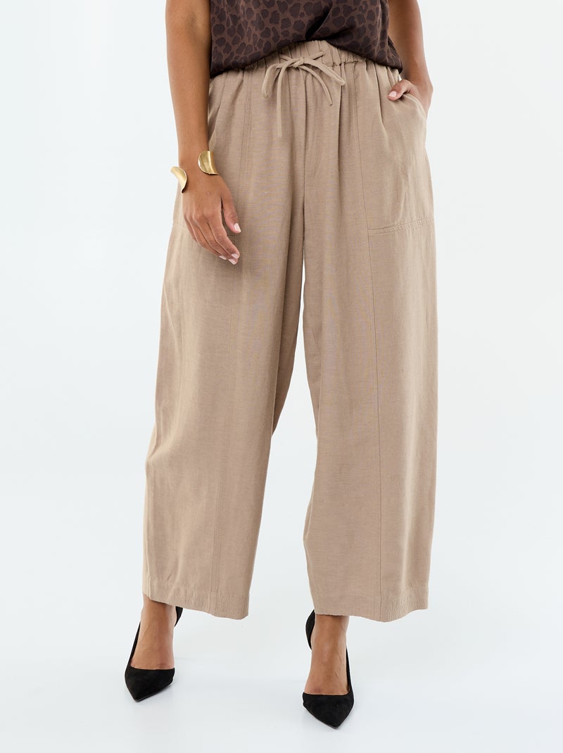 Pantalón ancho de lino mezclado Marron - Kiabi