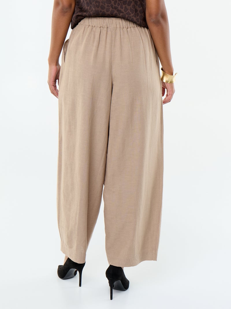 Pantalón ancho de lino mezclado Marron - Kiabi