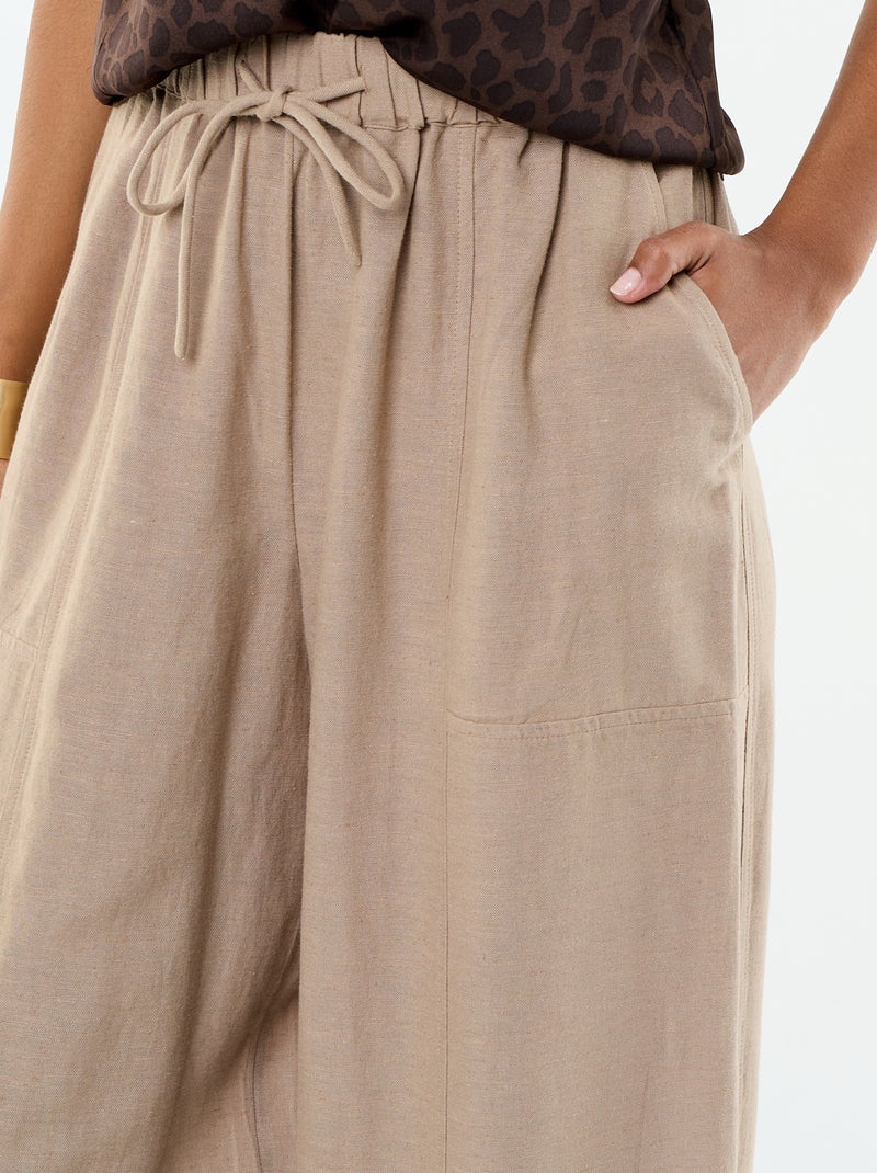Pantalón ancho de lino mezclado Marron - Kiabi