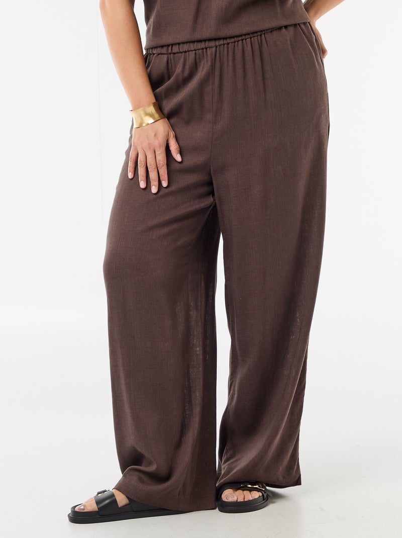 Pantalón ancho de lino mezclado Marron - Kiabi