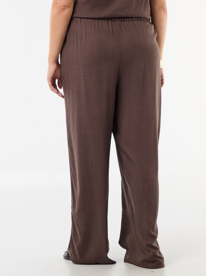 Pantalón ancho de lino mezclado Marron - Kiabi