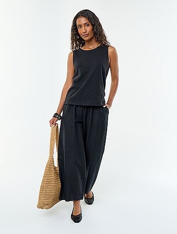 Pantalón ancho de lino mezclado