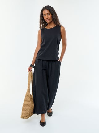 Pantalón ancho de lino mezclado