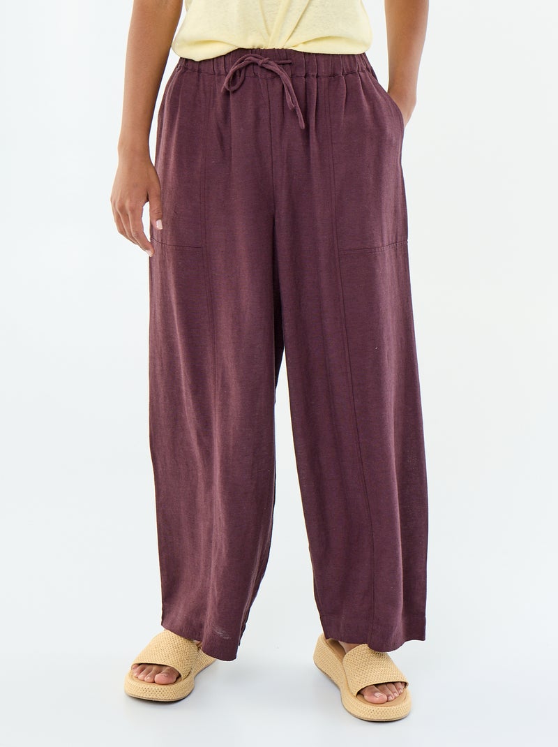 Pantalón ancho de lino mezclado Purpura - Kiabi