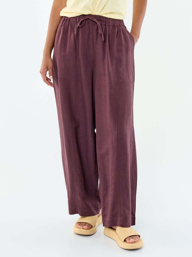 Pantalón ancho de lino mezclado Purpura - Kiabi