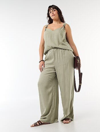 Pantalón ancho de lino mezclado