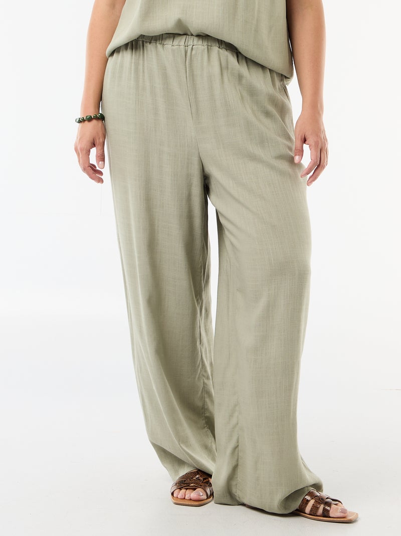 Pantalón ancho de lino mezclado Verde claro - Kiabi