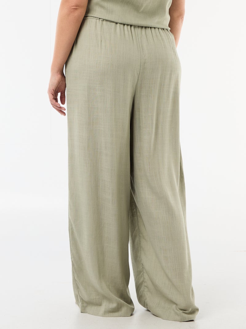 Pantalón ancho de lino mezclado Verde claro - Kiabi