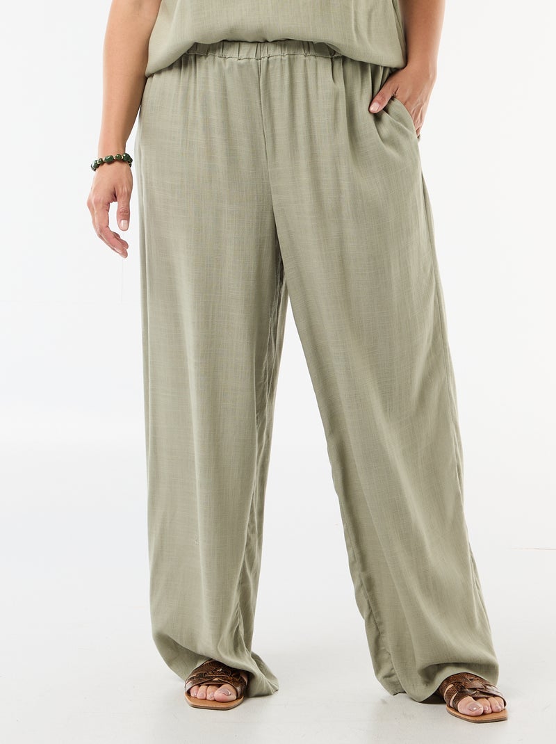 Pantalón ancho de lino mezclado Verde claro - Kiabi