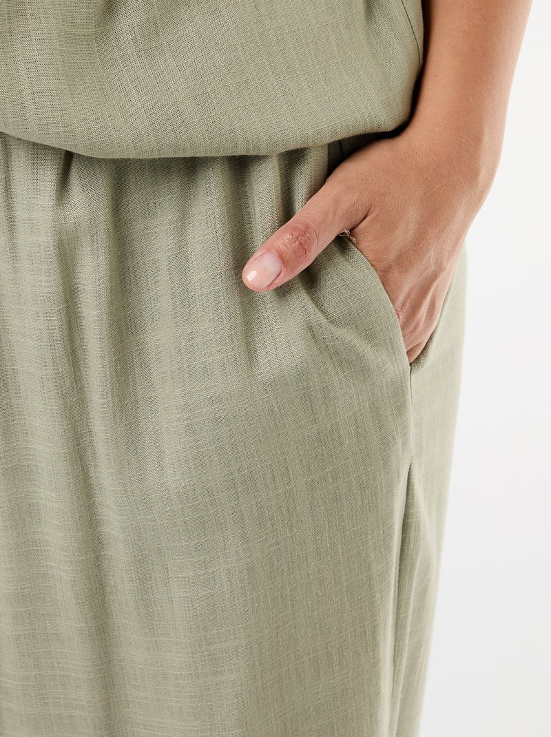 Pantalón ancho de lino mezclado Verde claro - Kiabi