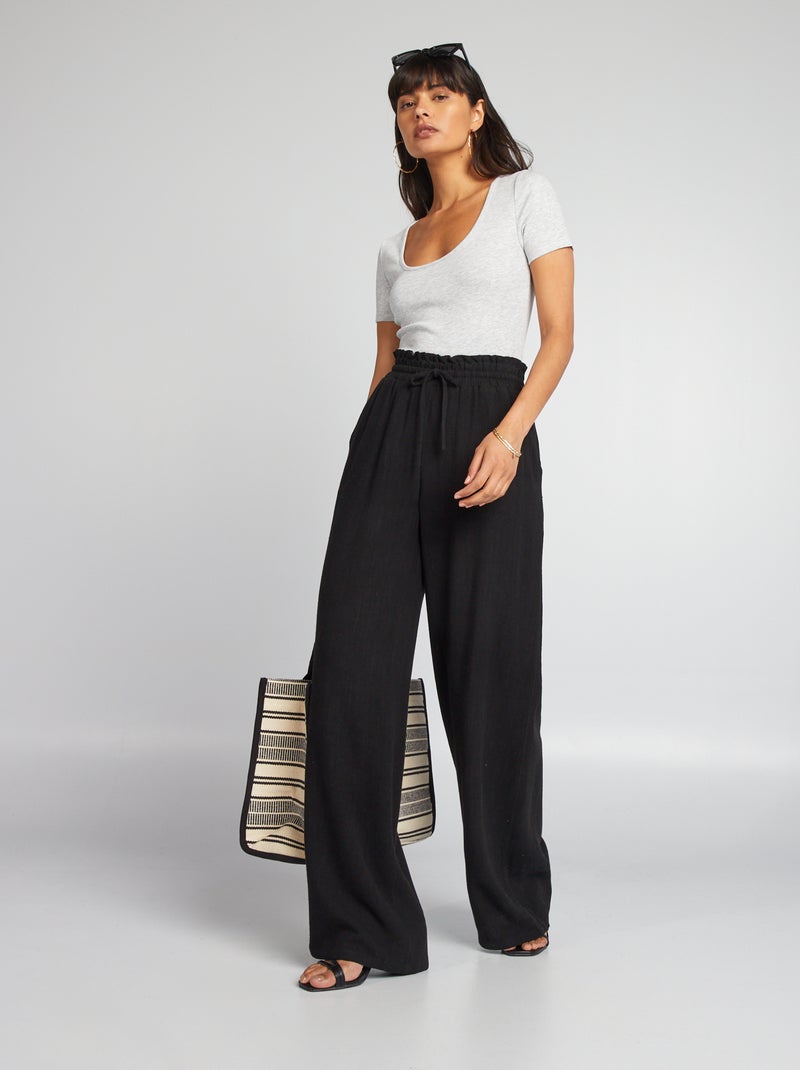 Pantalón ancho de lino negro - Kiabi