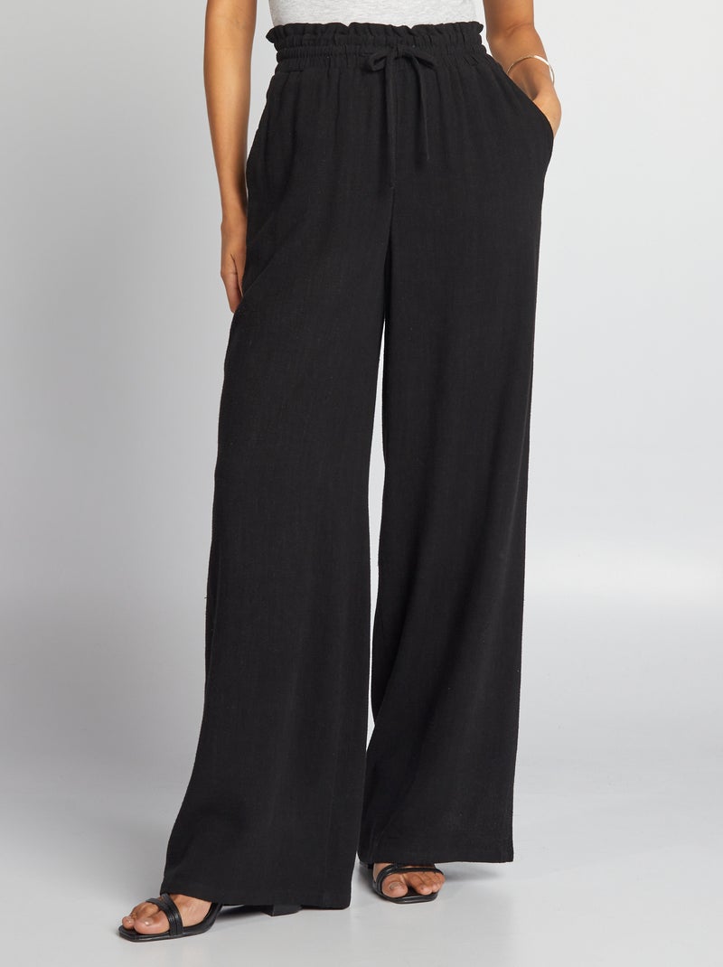 Pantalón ancho de lino negro - Kiabi