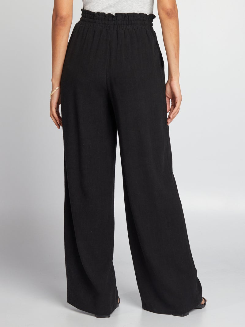 Pantalón ancho de lino negro - Kiabi