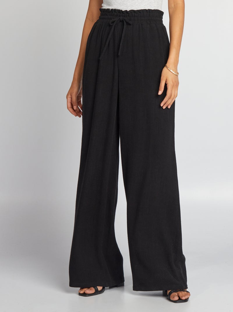 Pantalón ancho de lino negro - Kiabi