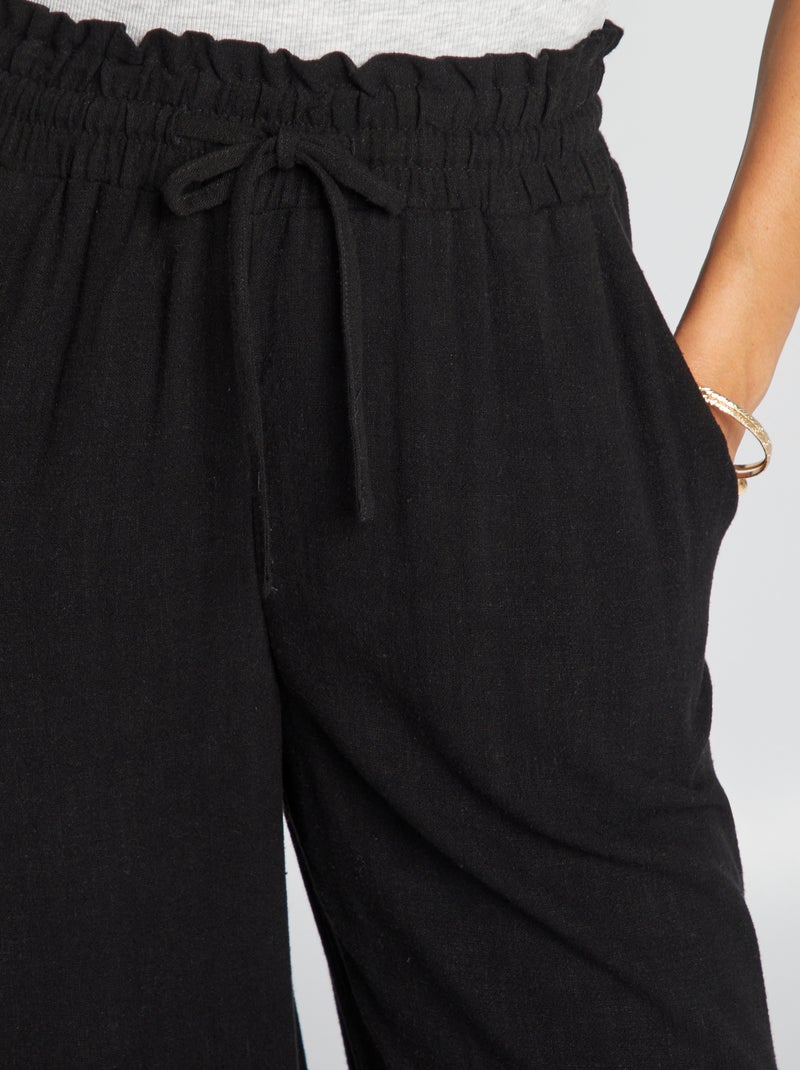 Pantalón ancho de lino negro - Kiabi