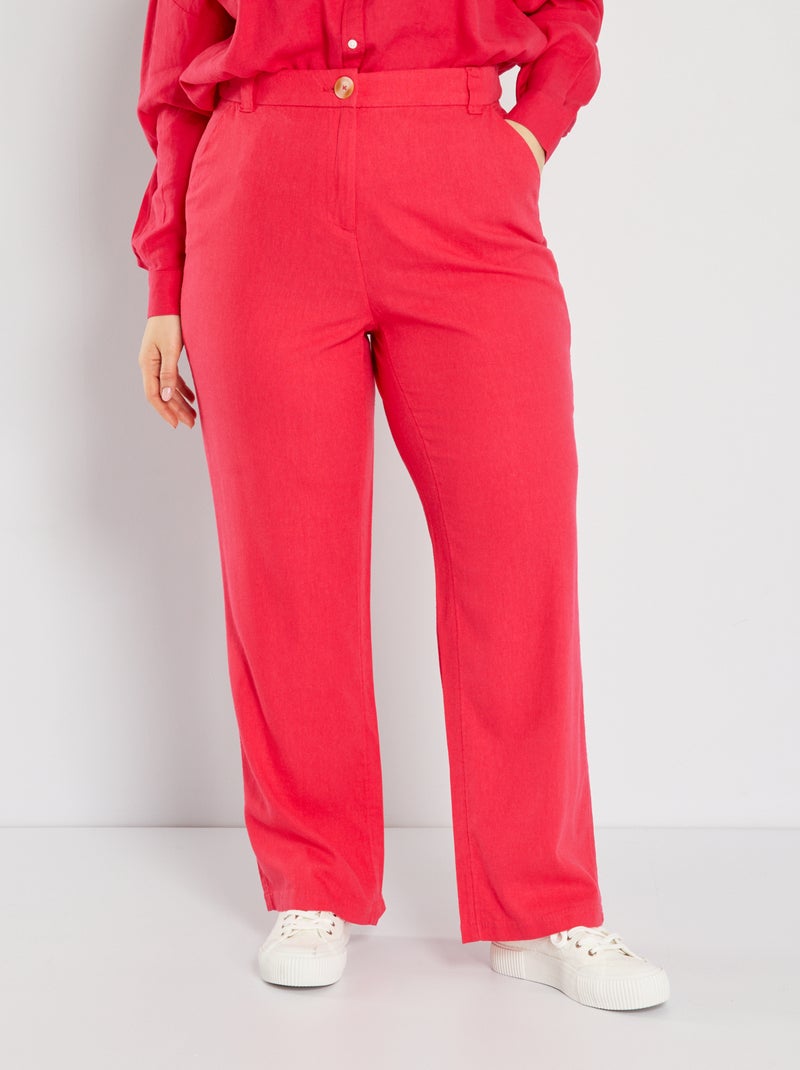Pantalón ancho de lino Rosa - Kiabi