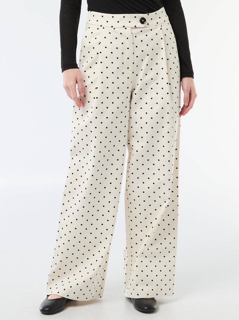 Pantalón ancho de lunares Blanco - Kiabi