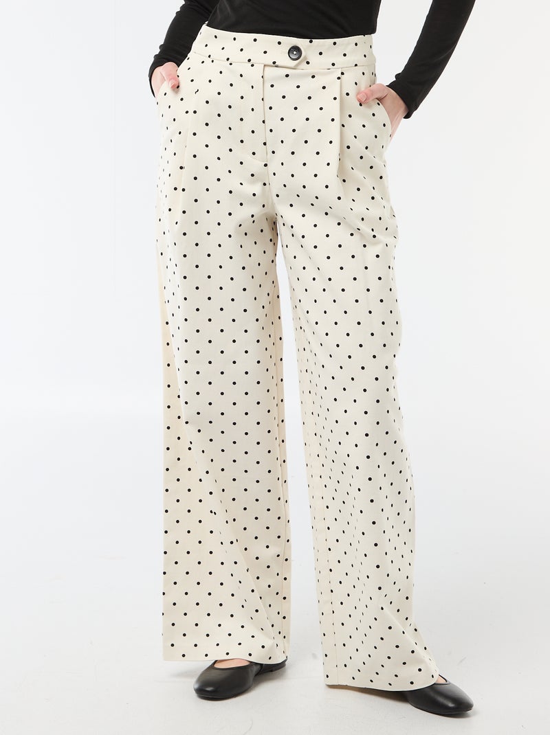 Pantalón ancho de lunares Blanco - Kiabi