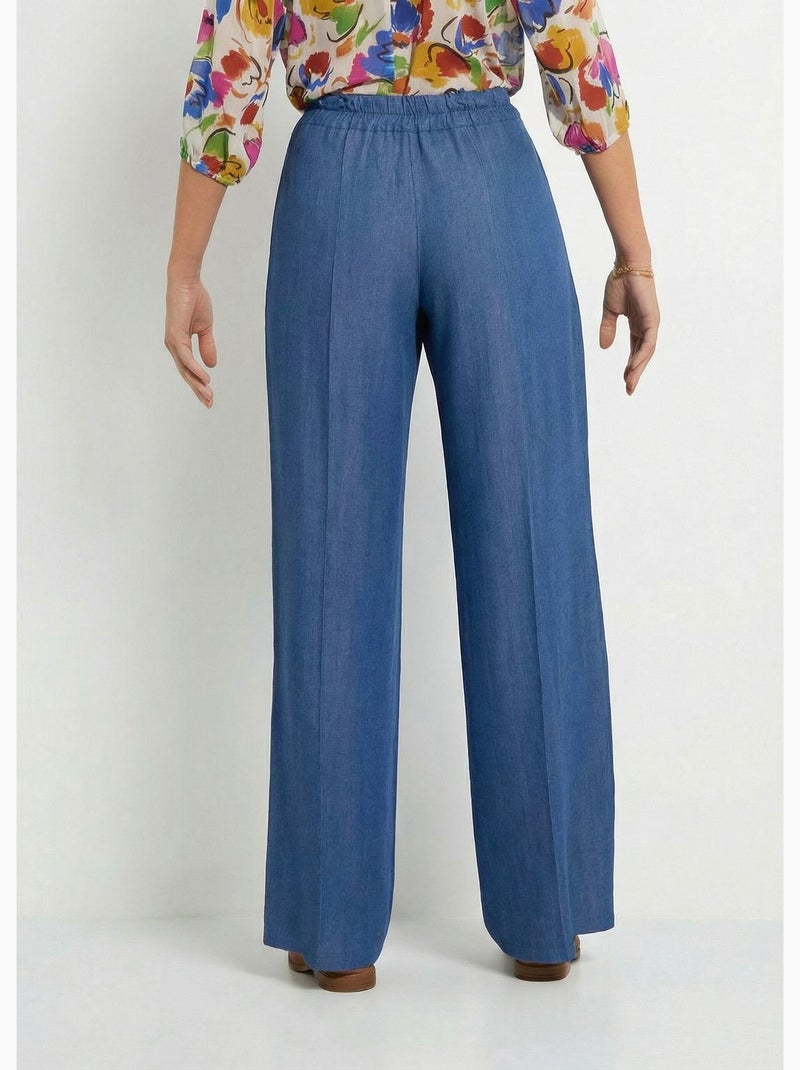 Pantalón ancho de lyocell con cinturilla elástica - Afibel Azul - Kiabi