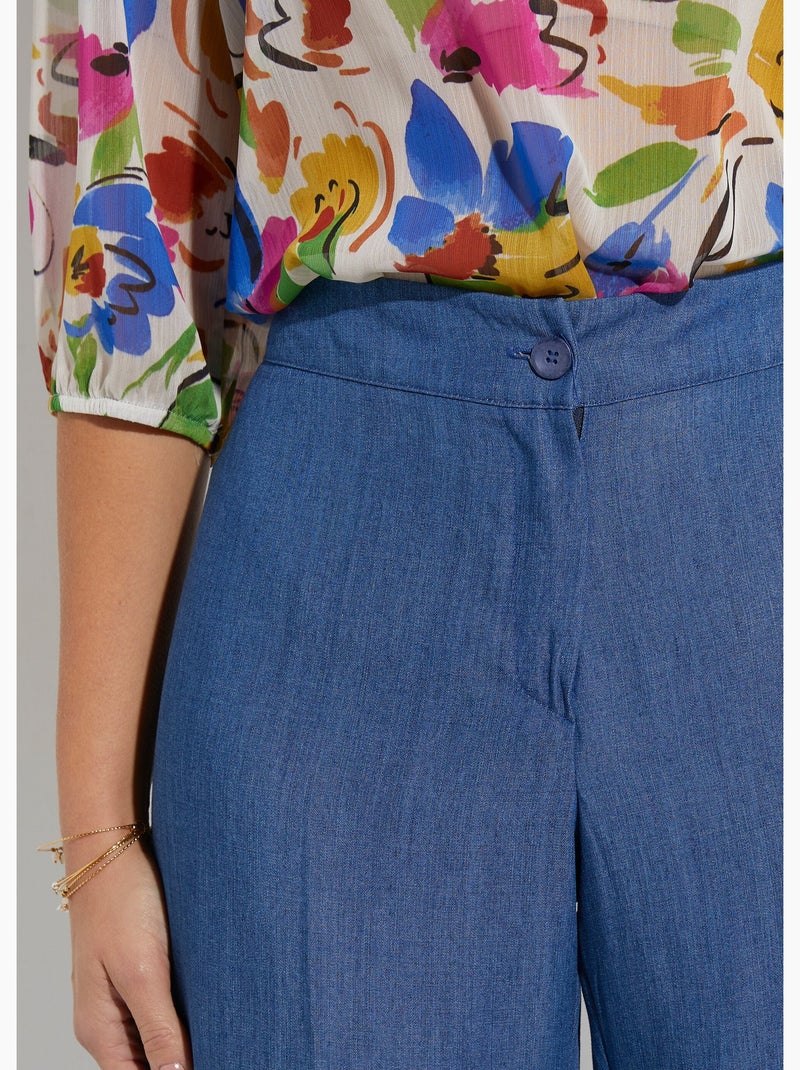 Pantalón ancho de lyocell con cinturilla elástica - Afibel Azul - Kiabi