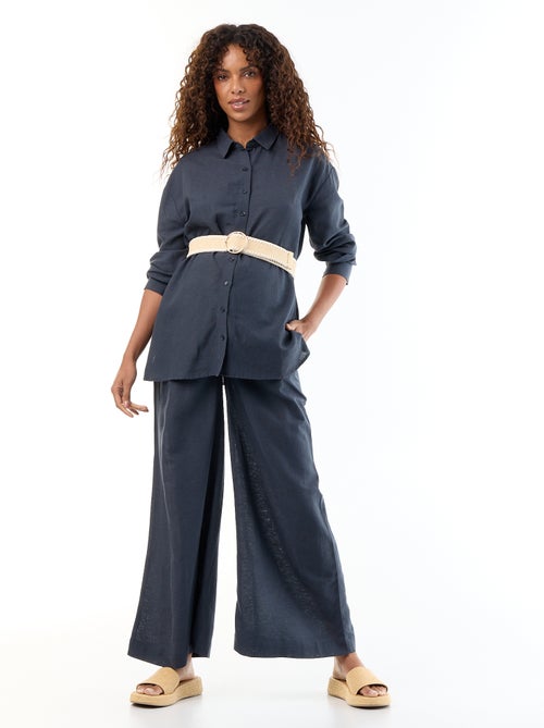 Pantalón ancho de maternidad de lino mezclado - Kiabi Pantalón ancho de maternidad de lino mezclado - Kiabi