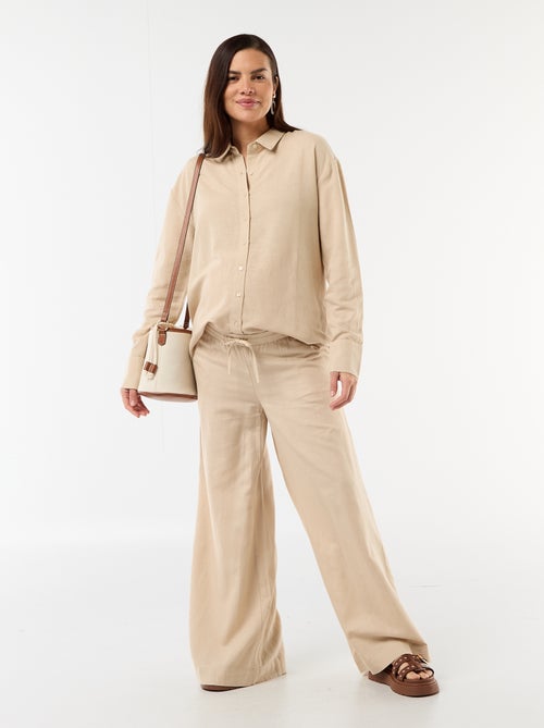 Pantalón ancho de maternidad de lino mezclado - Kiabi