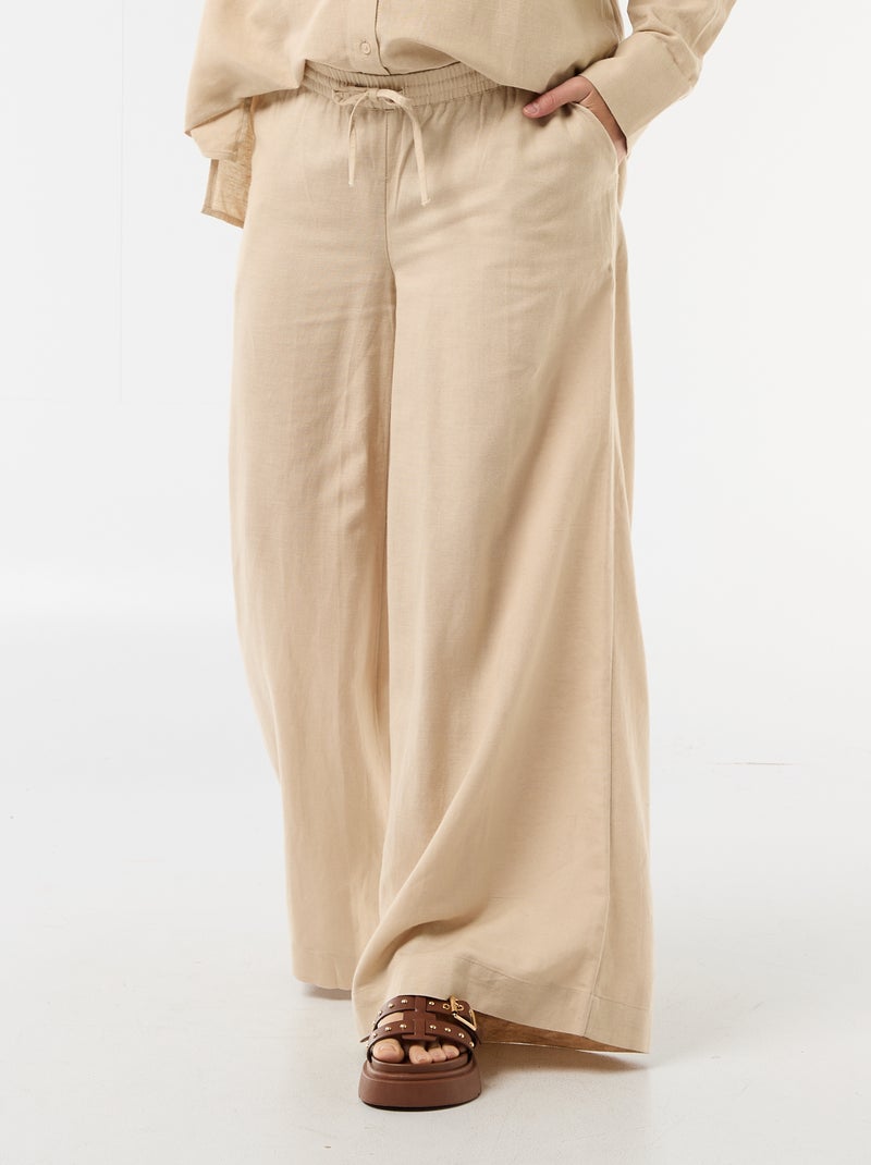 Pantalón ancho de maternidad de lino mezclado Beige - Kiabi